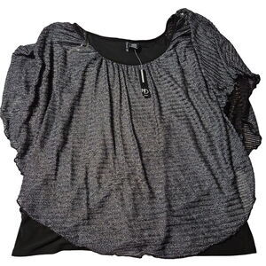 New Direction Womens Blouse Black Size 2X Nylon Blend Pullover Flutter Sleeve